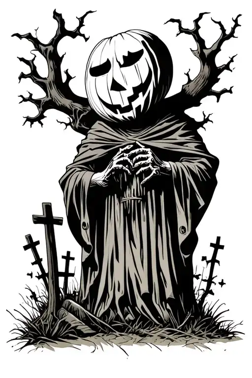 Pumpkin Head Reaper Full Body Grave Yard