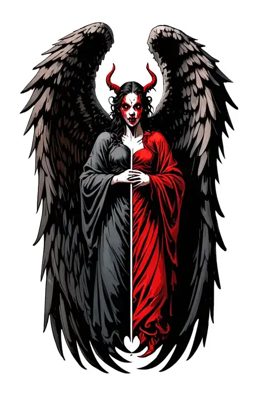 Angel And Demon Wings Spread Wide Half Angel Half