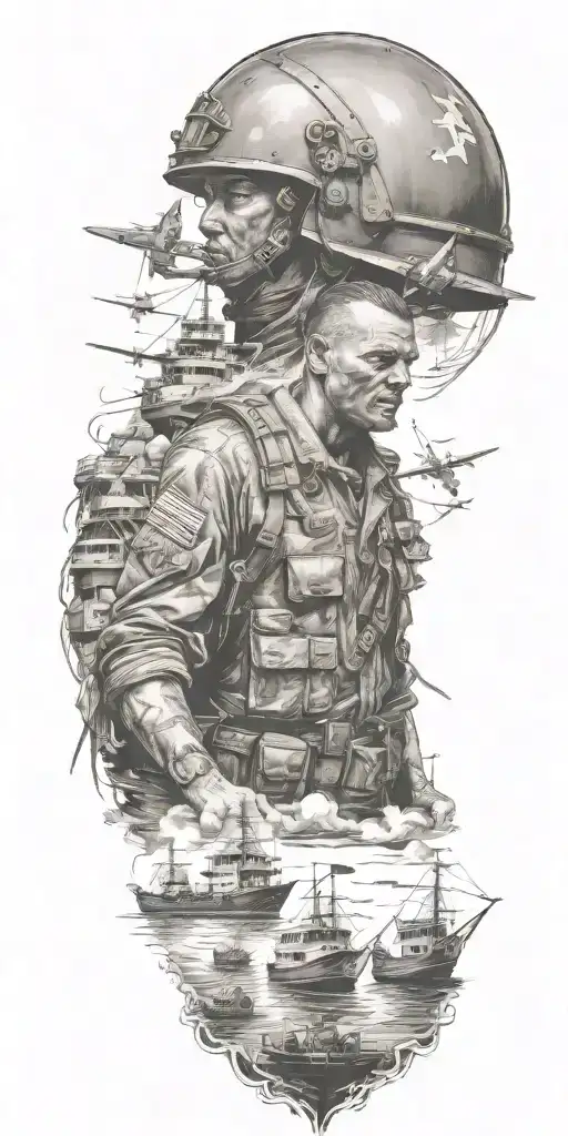 War Soldier With Boats And Planes