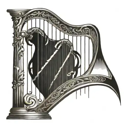 Harp Minimalist Tattoo Black