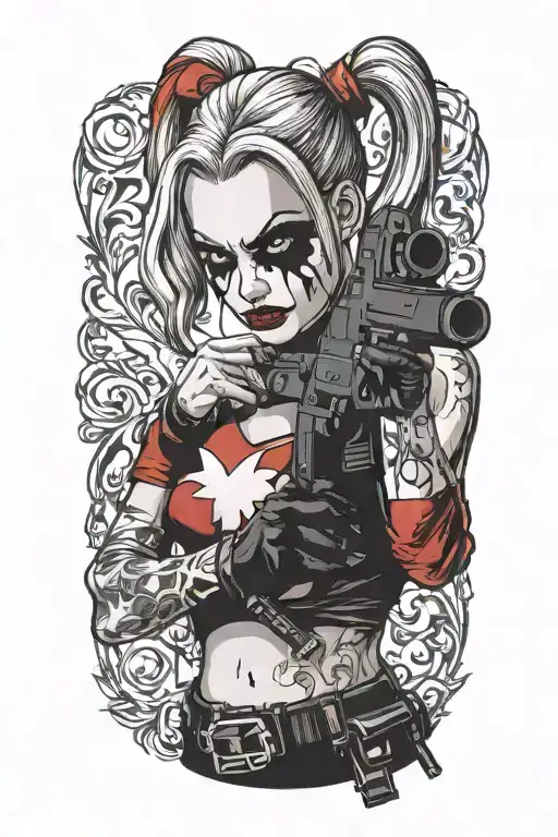 Harley Quinn Holding Gun To Head