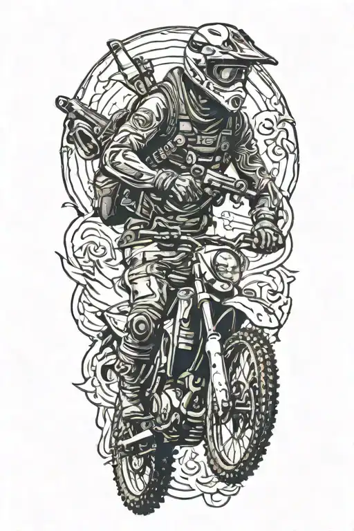 Motocross Rider With Gun Pointing His Temple