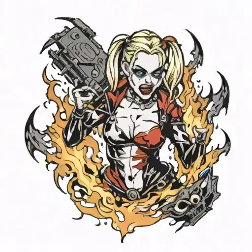 Harley Quinn Standing In Flames