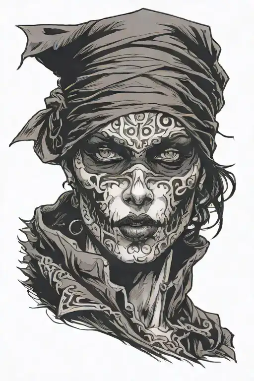 Widow Woman Blindfolded Front Face