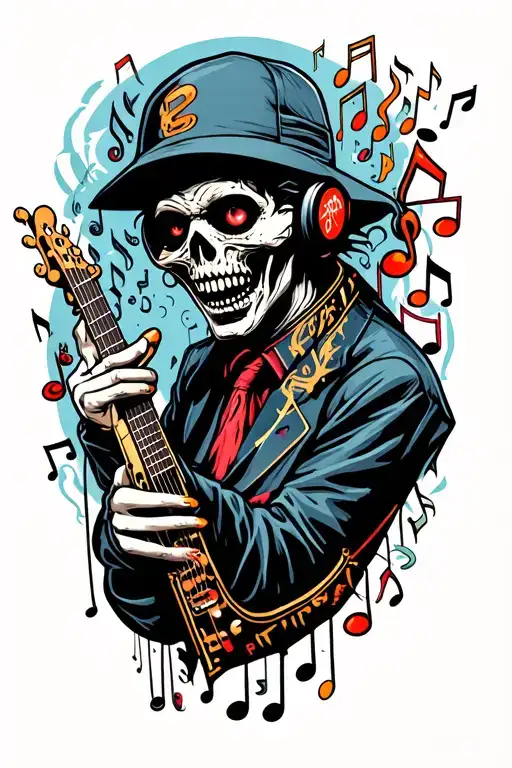 Ghoul Rap Star Surrounded By Music Notes And Elements