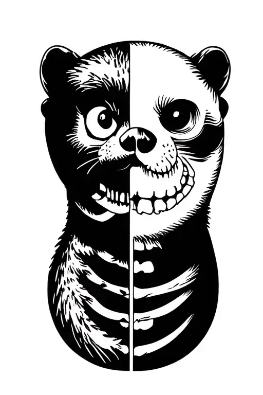 Half Otter Face Half Otter Skeleton Face