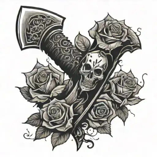 Axe With Roses Vertical