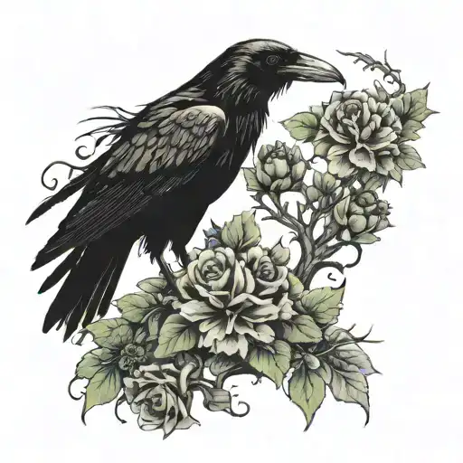 Black Crow With Flowers And Tree Of Life