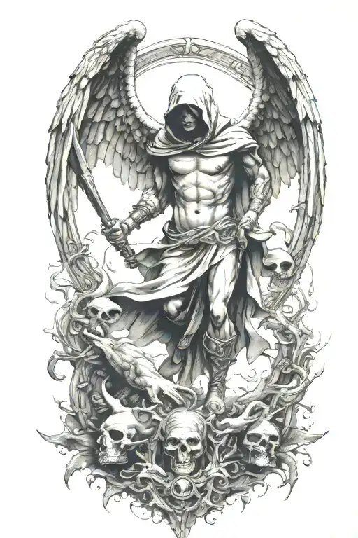 Hooded Arch Angel Defeating A Demon