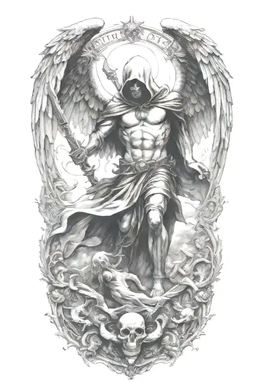 Hooded Arch Angel Defeating A Demon