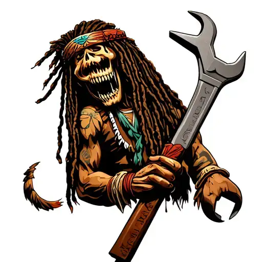 Gangsta Dread Locks Native American Holding Wrench
