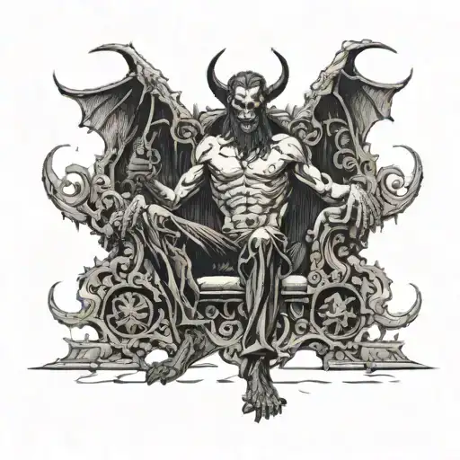 Demon Seated On Thrown Of Bones With A Sexy Succubus At His Side