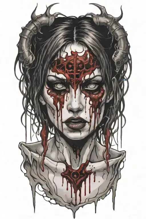Sexy Partially Nude Demon Woman Bleeding From Eyes