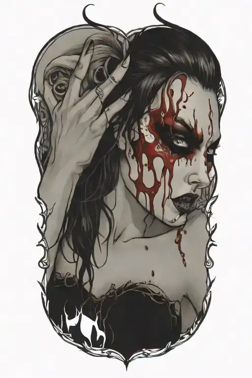 Sexy Partially Nude Demon Woman Bleeding From Eyes