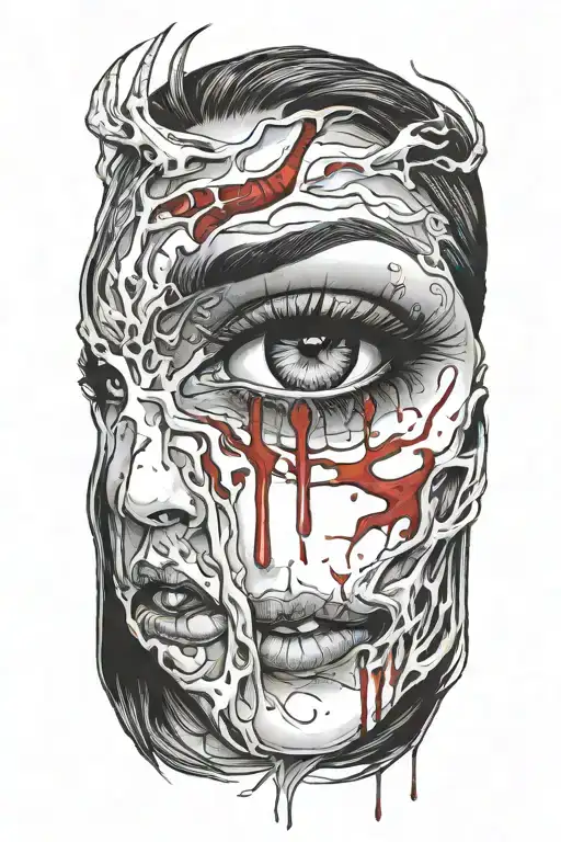 Sexy Partially Nude Demon Woman Bleeding From Eyes