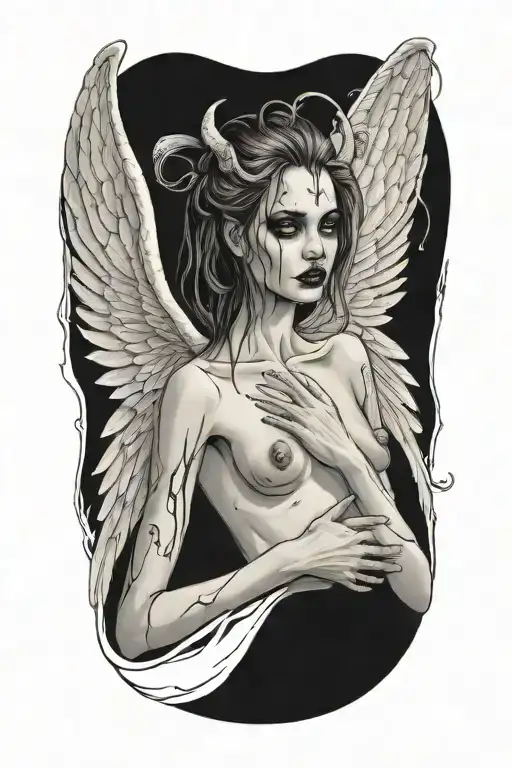 Sexy Nude Winged Demon Woman Bleeding From Eyes