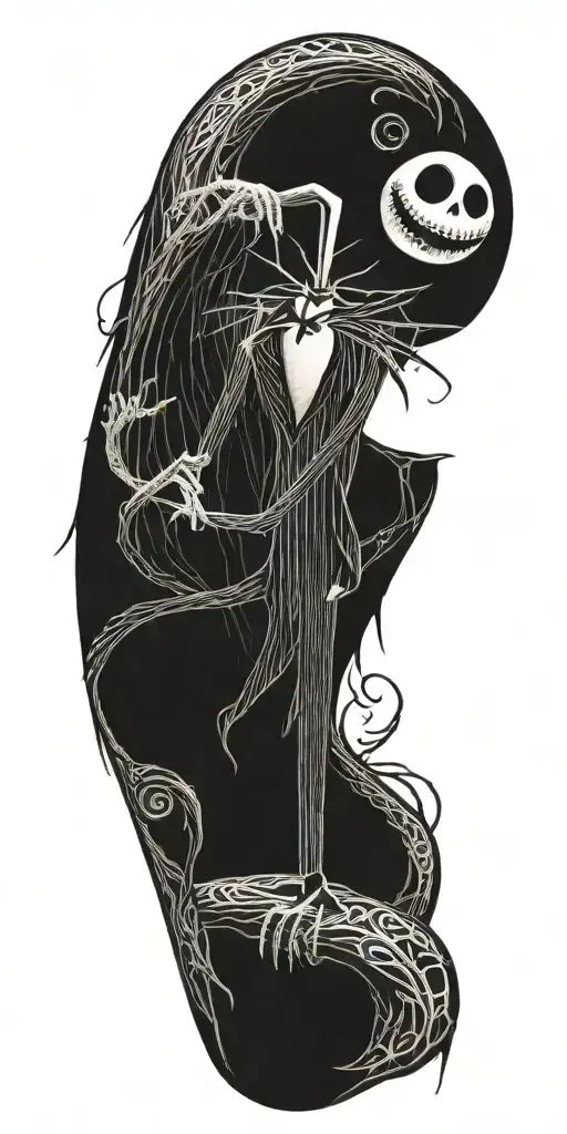 Nightmare Before Christmas Brutal Tattoo For Biker With Small Jack And Sally On Arm