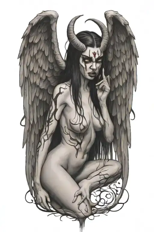 Sexy Nude Winged Demon Woman Bleeding From Eyes