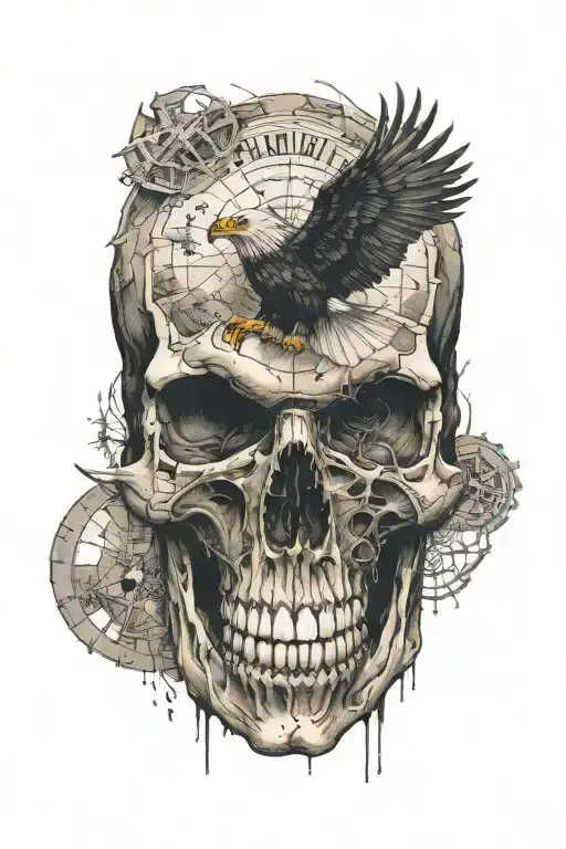 Map Made From A Skull With An Eagle On Top