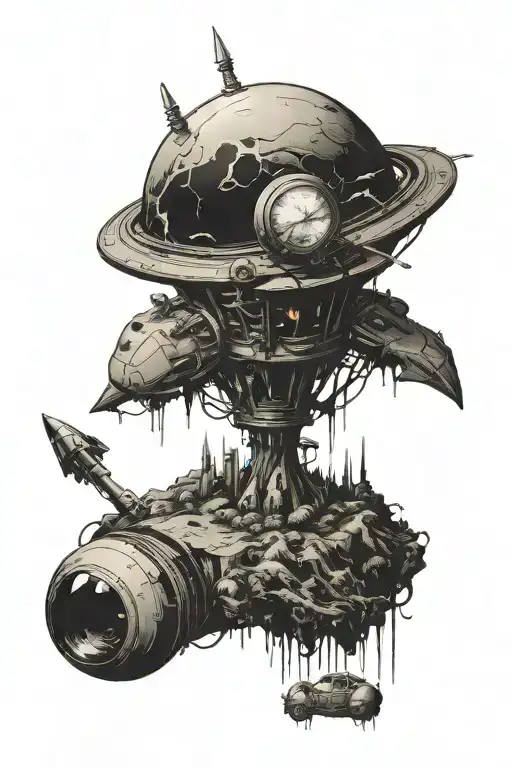 Planet Tattoo With Tiny Rocket