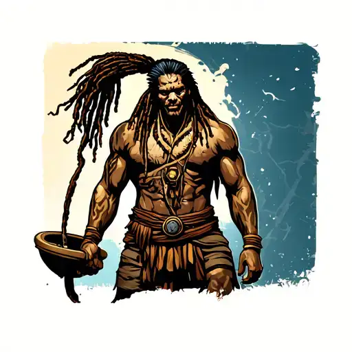 Dreadlock Samoan Warrior Carrying Toilet