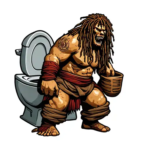 Dreadlock Samoan Warrior Carrying Toilet