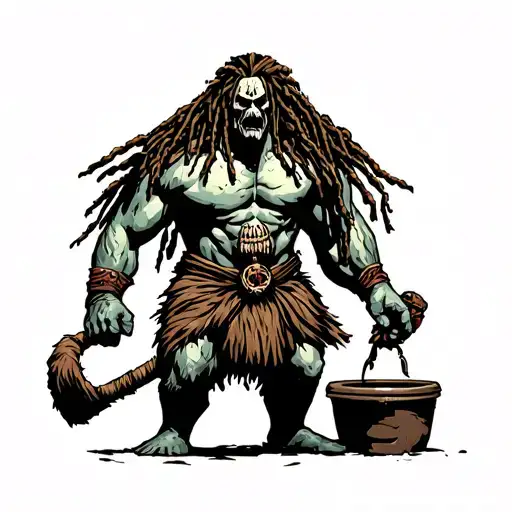 Dreadlock Samoan Warrior Carrying Toilet