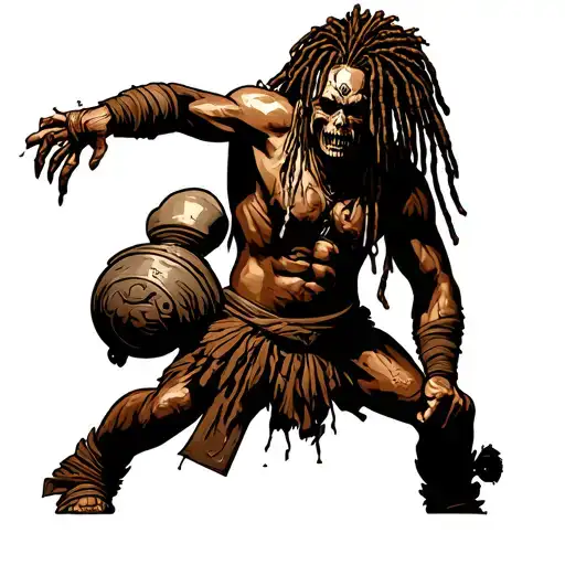 Dreadlock Samoan Warrior Carrying Toilet