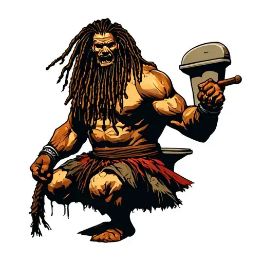 Dreadlock Samoan Warrior Carrying Toilet