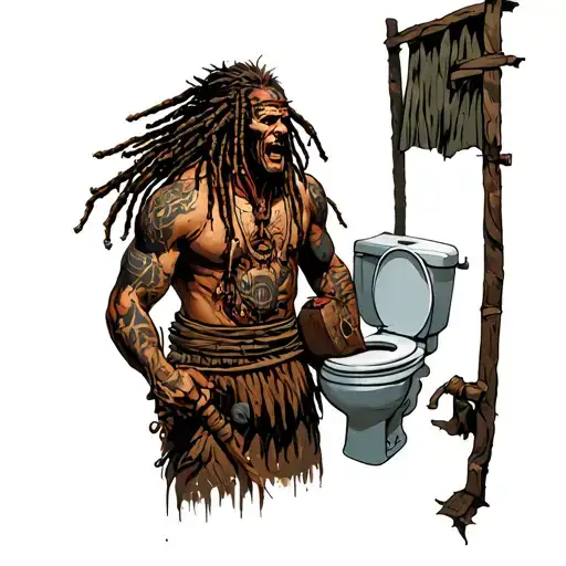 Dreadlock Samoan Warrior Carrying Toilet