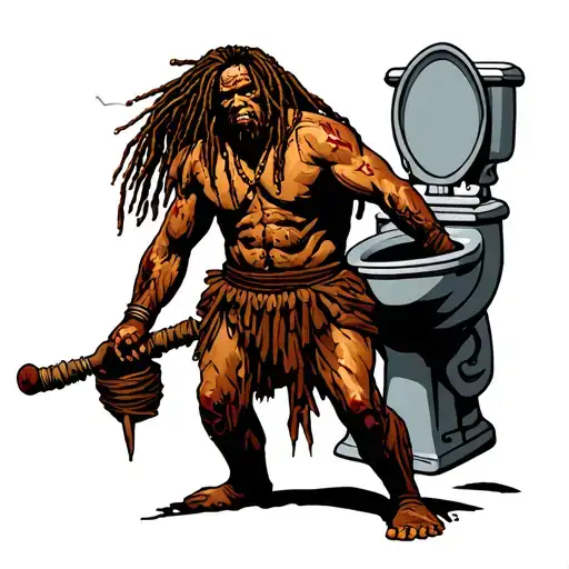 Dreadlock Samoan Warrior Carrying Toilet