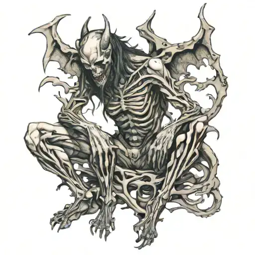 Partially Nude Female Demon Seated On A Thrown Made Of Bones