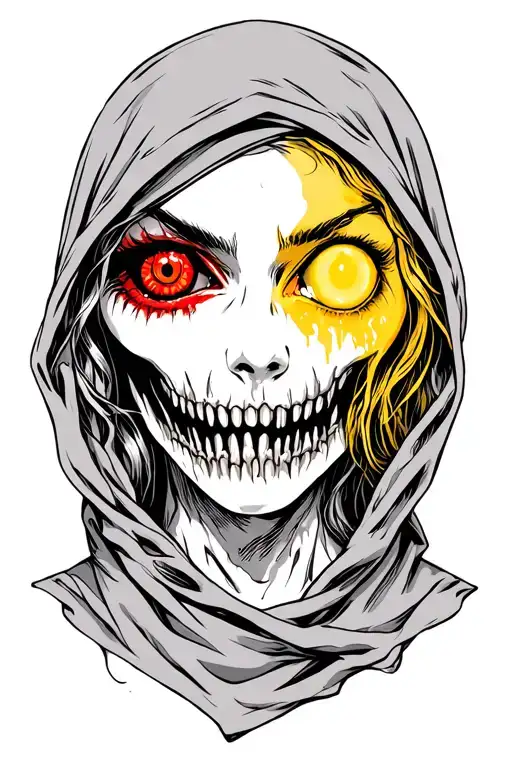 Women With Hood And Right Eye Red And Left Eye Yellow