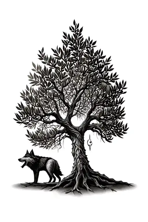 Olive Tree And Wolf Howling