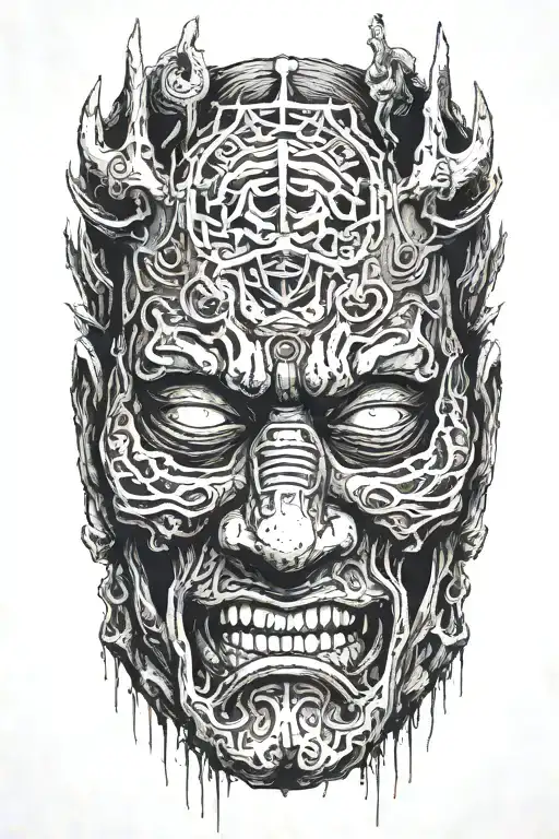 Decaying Face Underneath Samurai Mask