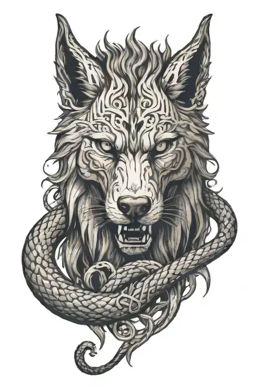 Fenrir Whit Runes And Snake
