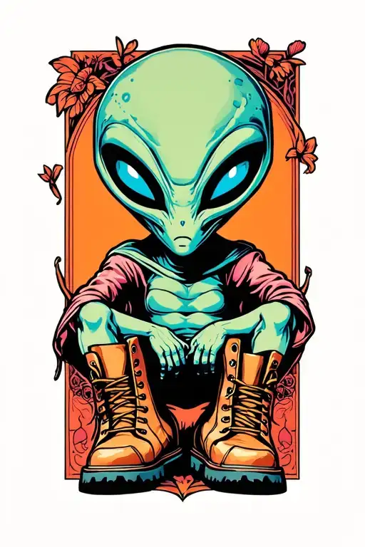 Alien Wearing Combat Boots And
