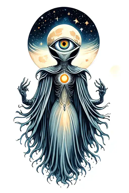 A Beautiful And Enlightened Alien With A Third Eye Crossing The Moon In Space