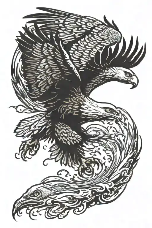 Eagle Flying And Fish Jumping