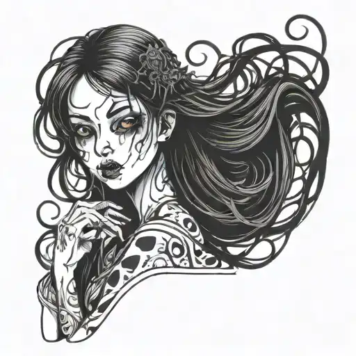 Black And White Anime Girl Character Horror Gothic Junji Ito Style