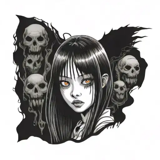 Black And White Anime Girl Character Horror Gothic Junji Ito Style