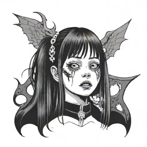 Black And White Anime Girl Character Horror Gothic Junji Ito Style