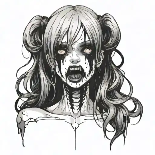 Black And White Anime Girl Gore Horror Gothic Style