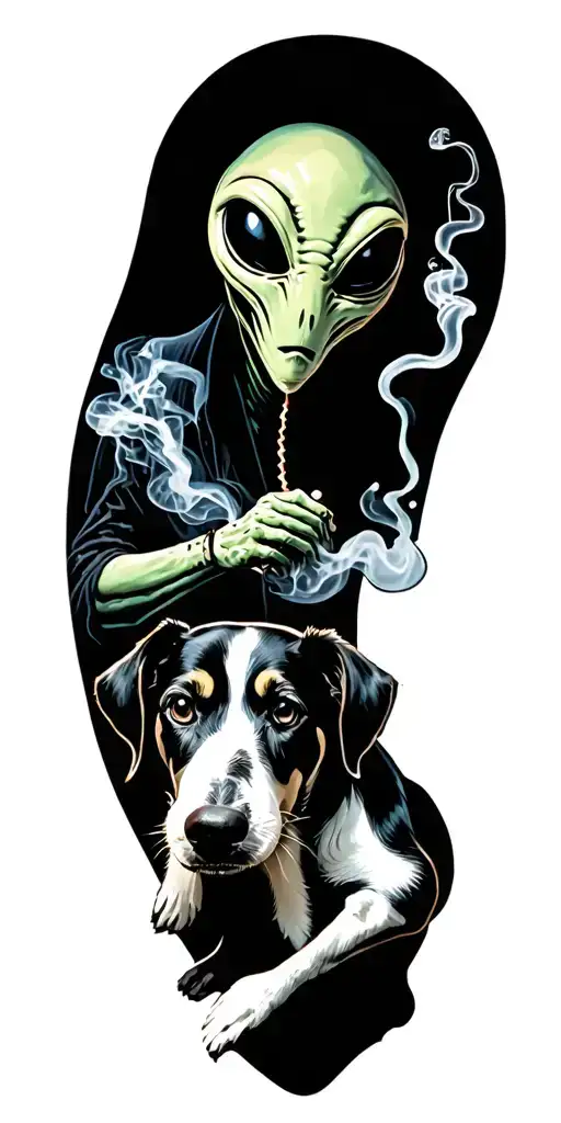 Alien And Dog Smoking