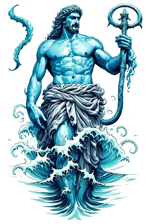 Poseidon Surrounded By Waves Crashing