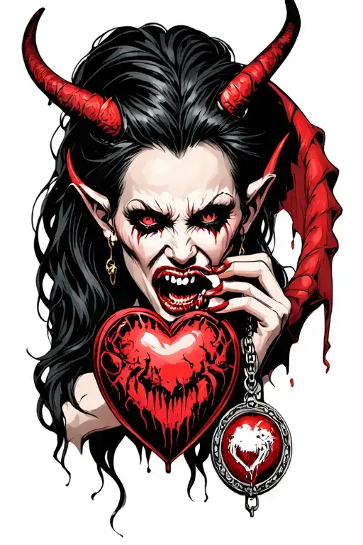 Brutal Devil Woman Eating A Heart Shaped Locket