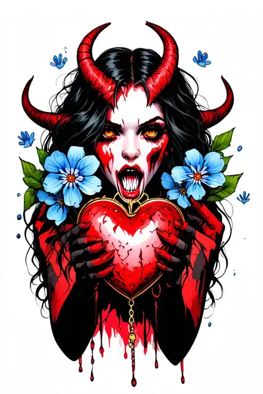 Brutal Devil Woman Eating A Heart Shaped Locket Forget Me