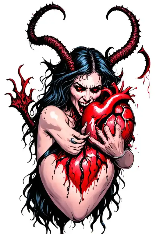 Brutal Devil Woman Attacking And Eating A Heart