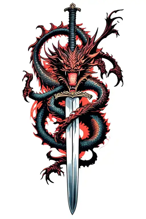 Dragon Wrapped Around A Katana Sword