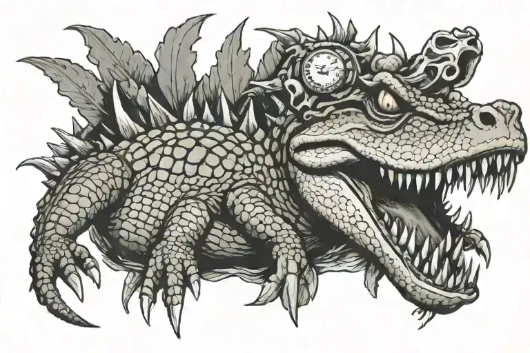 Crocodile With Conch Shell And Big Tusk With Spears And Shell Money